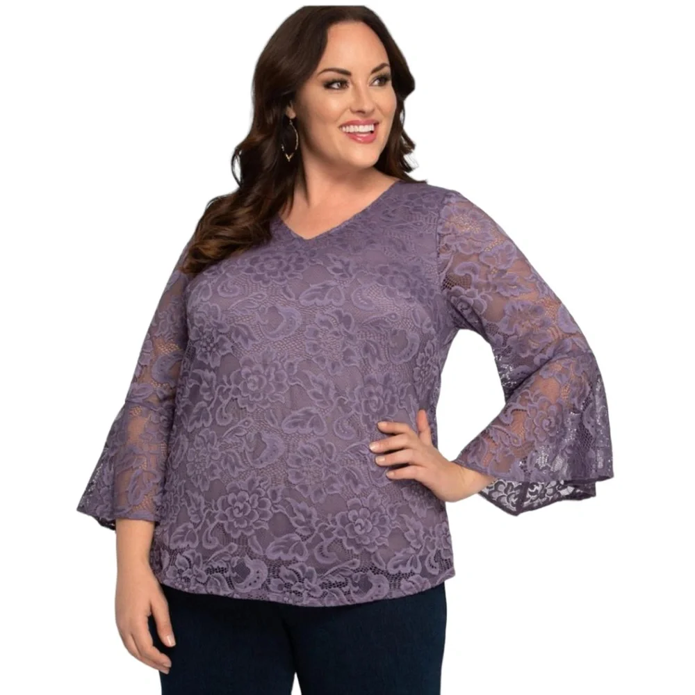 NWT Kiyonna Plus Purple Lauren Lace Top Size 0 - Picture 1 of 5
